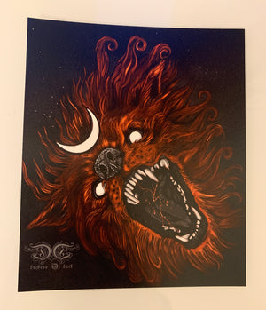 Fine Art Giclee ‘Red Moon Wolf’ Print Postcard A6/A5/A4 Horror Gothic Dark Fantasy Art