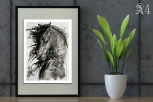 Friesian Beauty Horse Equine Fine Art Giclee Print Postcard A6/ A5/ A4 - gothic animal dark art