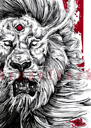 Giclee Fine Art Print Lion - (Fantasy, Gothic, Power Totem Animal) A6 postcard/A5/A4
