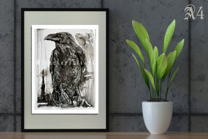 Raven Fine Art Giclee Print Postcard A6/A5/A4 - bird power animal horror wican witch gothic dark art shamanic