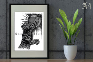 Giclee Fine Art Print Tiger & Moon - (Fantasy, Gothic)A6/A5/A4