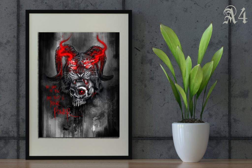 Giclee Print A5/A4 - ‘That Is Your Power’ - tiger, skull, gothic, fantasy