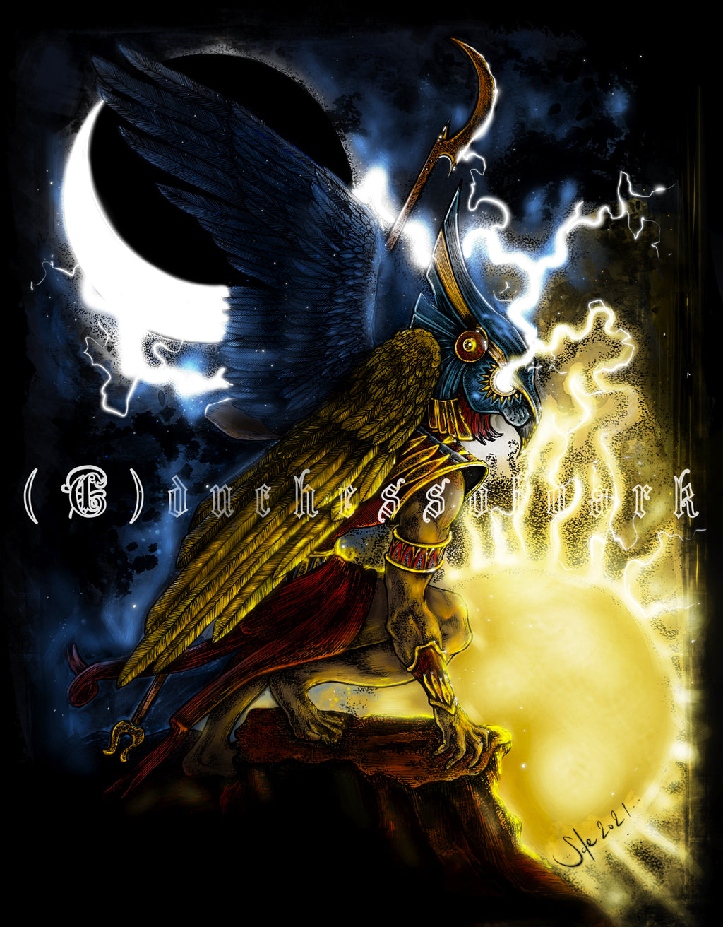 ‘Horus’ Fine Art Giclee Fine Art Print Postcard A6/ A5/ A4 - Egyptian God Fantasy Dark Mythology Folklore Art