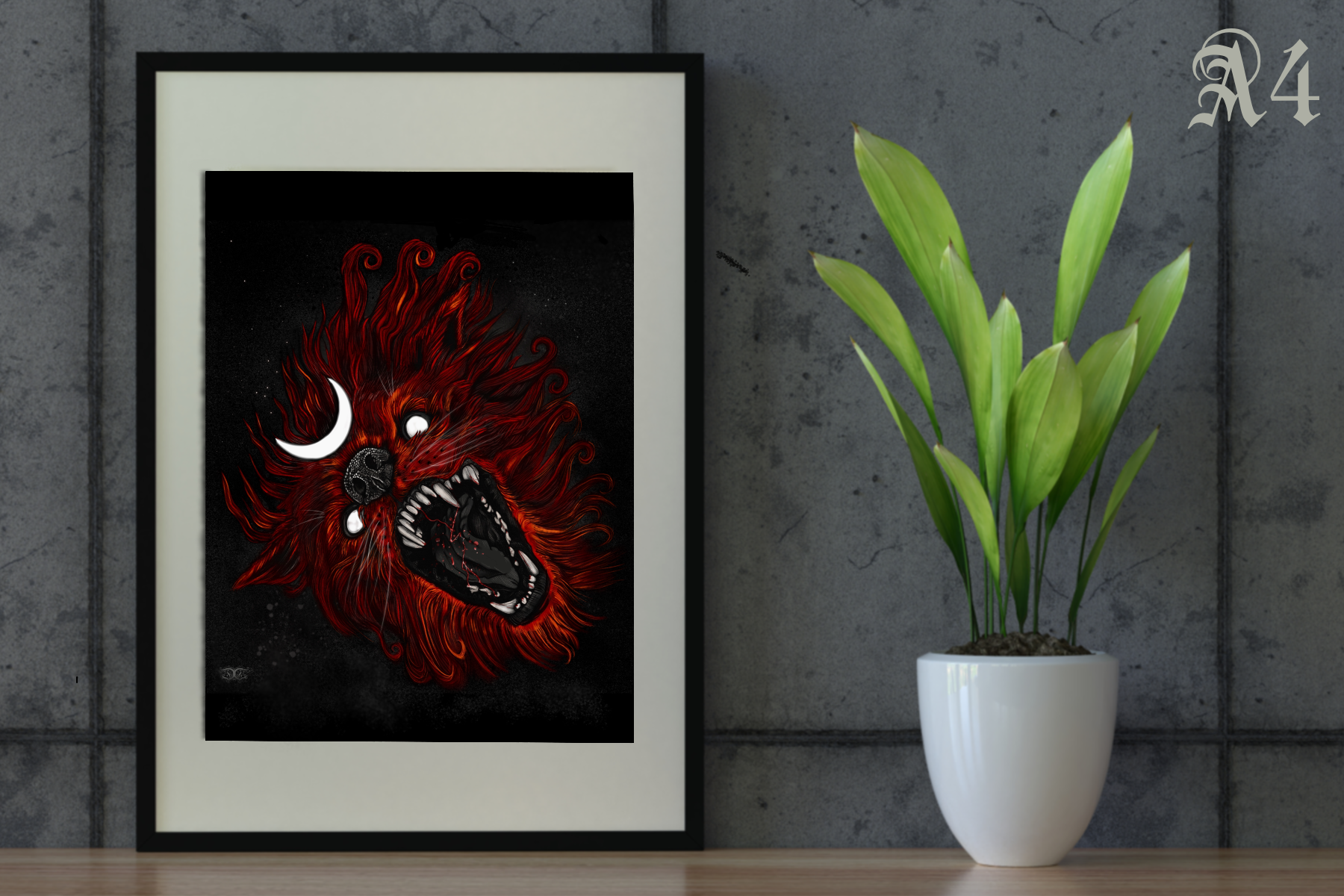 Fine Art Giclee ‘Red Moon Wolf’ Print Postcard A6/A5/A4 Horror Gothic Dark Fantasy Art