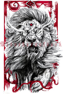 Giclee Fine Art Print Lion - (Fantasy, Gothic, Power Totem Animal) A6 postcard/A5/A4
