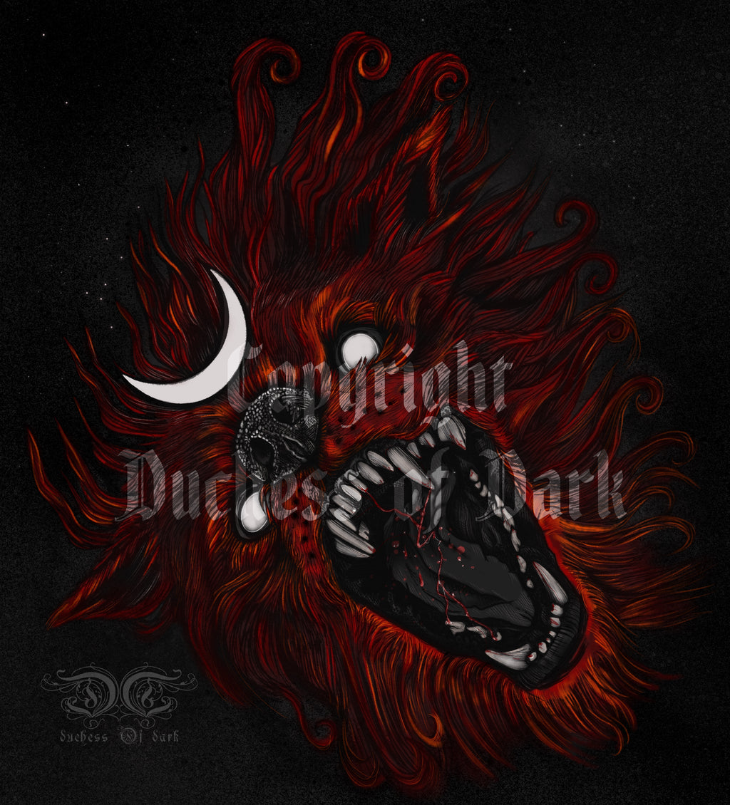 Fine Art Giclee ‘Red Moon Wolf’ Print Postcard A6/A5/A4 Horror Gothic Dark Fantasy Art