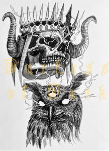 Sketchbook Page Skull & Owl Original Ink Art