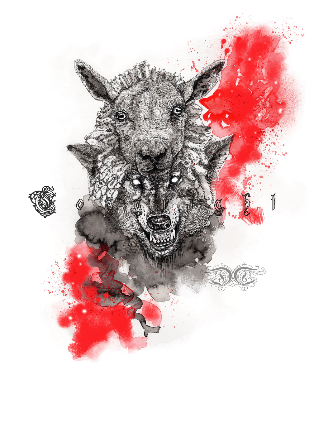 Fine Art Giclee Print Postcard A6/ A5/ A4 - ‘Wolf In Sheep’s Clothing’ animal dark horror art