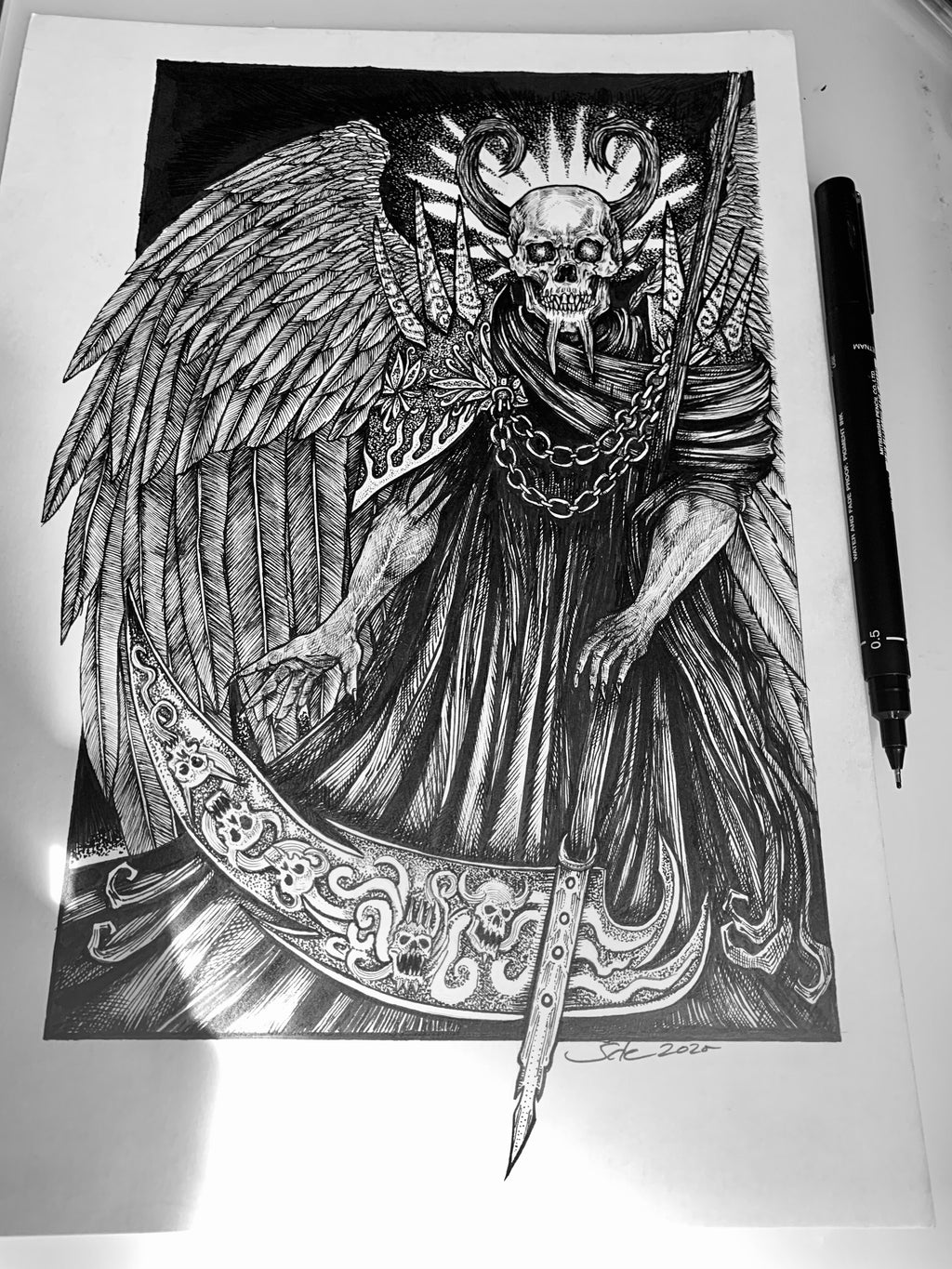 Original Ink Art ‘For In That Sleep Of Death’ Grim Reaper Skull