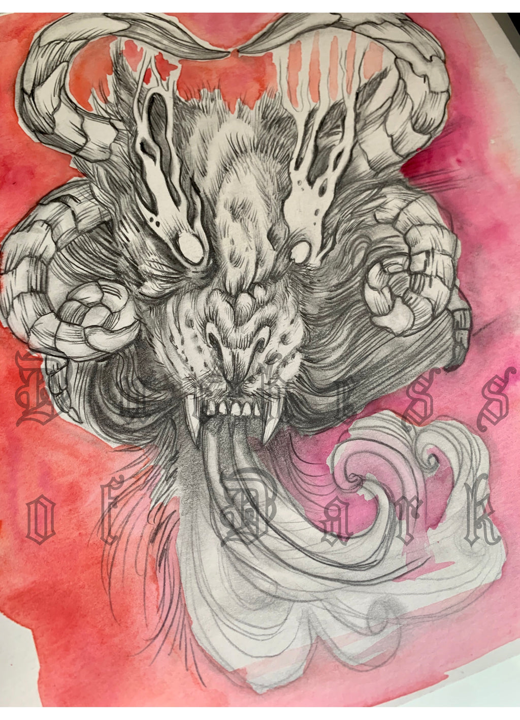 Sketchbook Page Monster Beast Original Graphite Watercolour Art